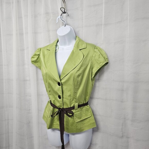 Studio 1 Green Brown Pinup Blouse Retro Button Belted 8 - Picture 7 of 13